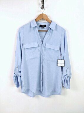 Laundry by Shelli Segal Button Down Roll Tab Sleeve Shirt in Light Blue Size XS